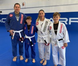 Family training Brazilian Jiu-Jitsu together at Gracie Barra Argyle in Argyle TX
